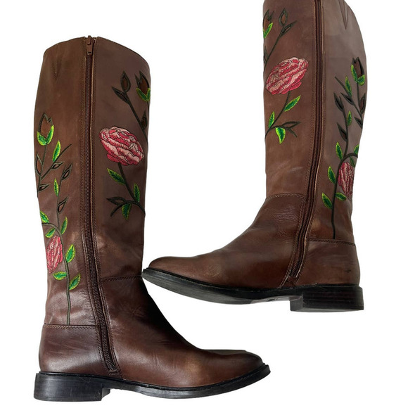 Gianni Bini Leather Boots Vintage Floral Embroidered Cutout - Picture 9 of 15
